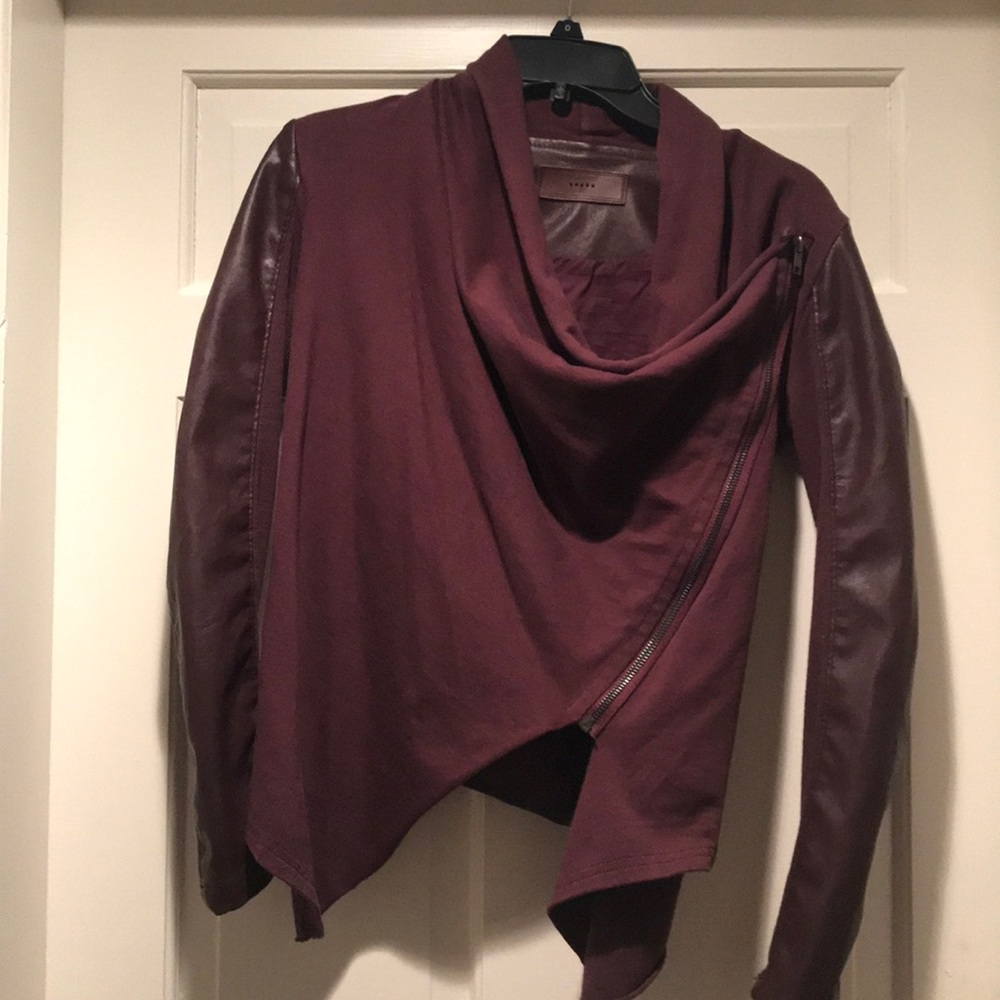 BLANKNYC cowl Leather/cotton jacket- burgundy!